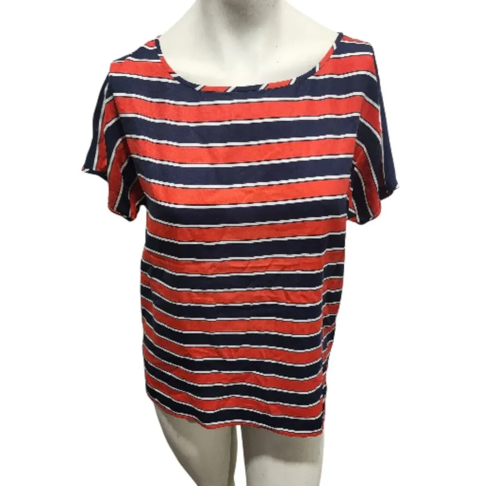 J Crew Gondola Striped Short Sleeve Top Womens Sz 6 Silk Nautical Beachy Summer